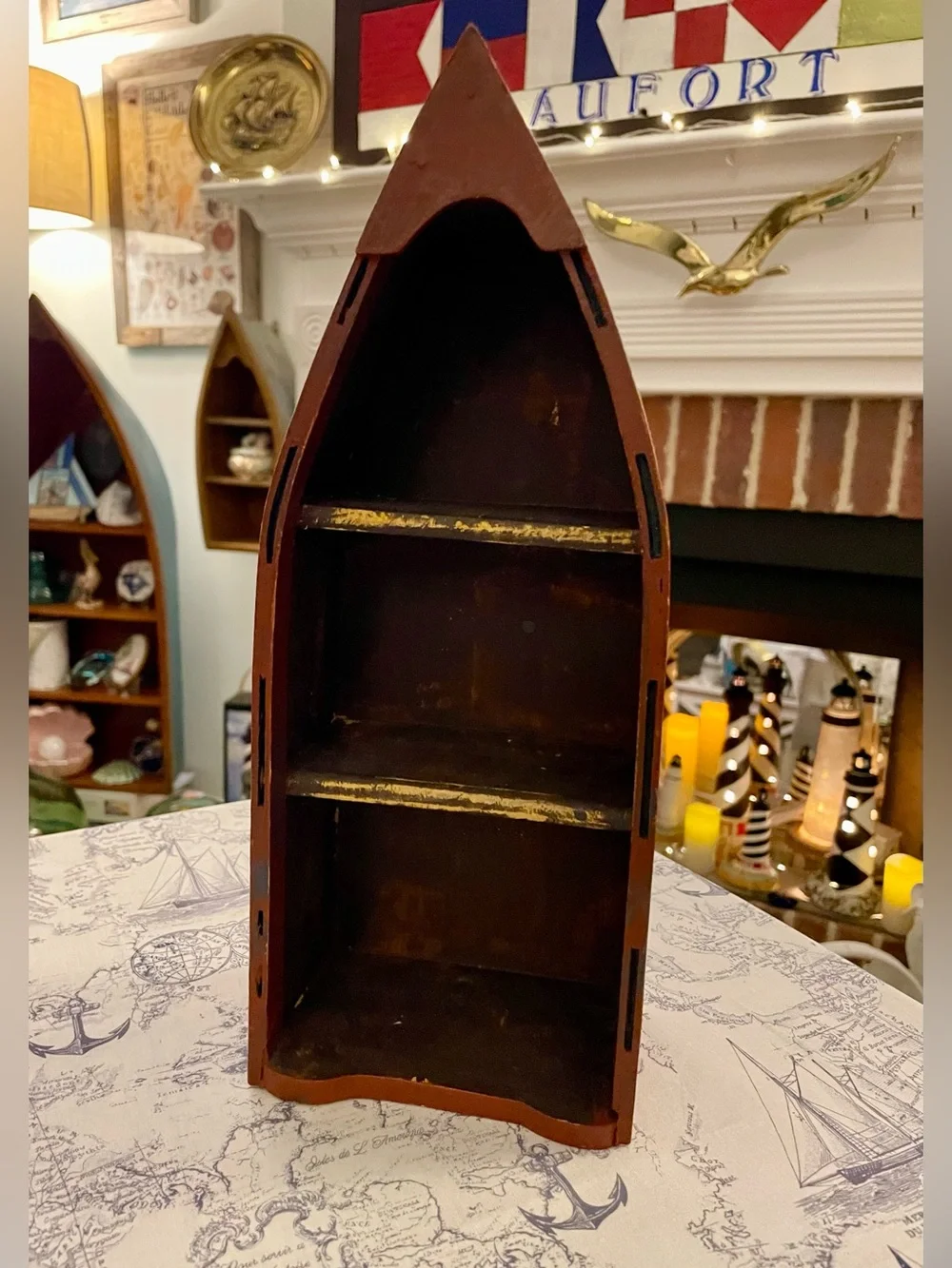 Vintage-Style Wooden Rowboat Shelf | Nautical Coastal Wall or Tabletop Décor